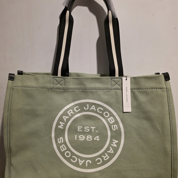 NWT Marc Jacobs Green Canvas Tote with Black-and-White Straps